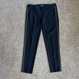 Vince Wool Navy Gray Stripe Tuxedo Ankle Trouser Pants, Size 6